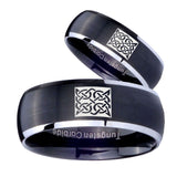 His Hers Celtic Design Dome Brushed Black 2 Tone Tungsten Mens Band Set