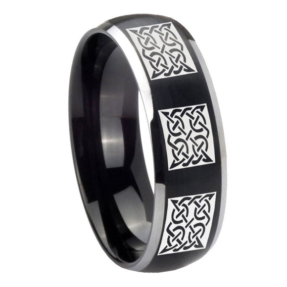 8mm Multiple Celtic Dome Brushed Black 2 Tone Tungsten Mens Engagement Band