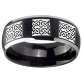 8mm Multiple Celtic Dome Brushed Black 2 Tone Tungsten Mens Engagement Band