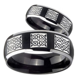 His Hers Multiple Celtic Dome Brushed Black 2 Tone Tungsten Men's Ring Set