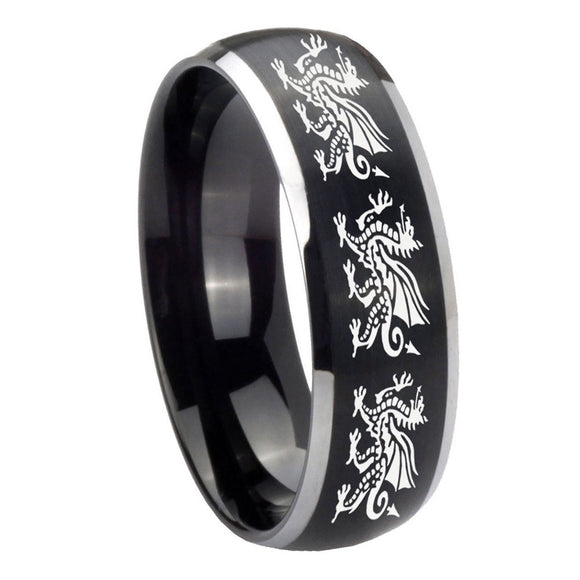 8mm Multiple Dragon Dome Brushed Black 2 Tone Tungsten Mens Promise Ring