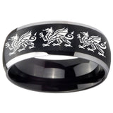 8mm Multiple Dragon Dome Brushed Black 2 Tone Tungsten Mens Promise Ring