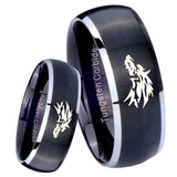 8mm Wolf Dome Brushed Black 2 Tone Tungsten Carbide Mens Bands Ring