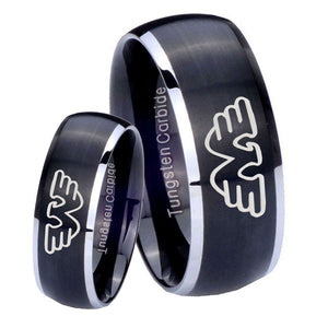 His Hers Waylon Jennings Dome Brushed Black 2 Tone Tungsten Mens Bands Ring Set