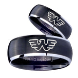 His Hers Waylon Jennings Dome Brushed Black 2 Tone Tungsten Mens Bands Ring Set