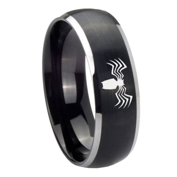 8mm Spider Dome Brushed Black 2 Tone Tungsten Carbide Mens Ring Engraved