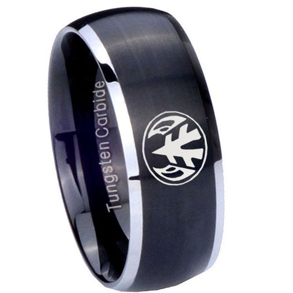 8mm Love Power Rangers Dome Brushed Black 2 Tone Tungsten Wedding Band Mens