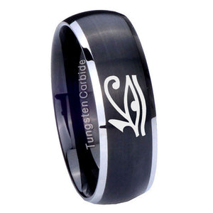 8mm Seeing Eye Dome Brushed Black 2 Tone Tungsten Carbide Mens Wedding Ring