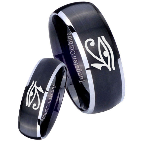 His and Hers Seeing Eye Dome Brushed Black 2 Tone Tungsten Promise Ring Set