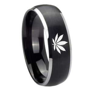 8mm Marijuana Leaf Dome Brushed Black 2 Tone Tungsten Men's Wedding Ring