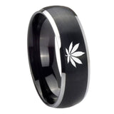 8mm Marijuana Leaf Dome Brushed Black 2 Tone Tungsten Men's Wedding Ring