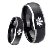 8mm Marijuana Leaf Dome Brushed Black 2 Tone Tungsten Men's Wedding Ring