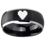 8MM Matte Brush Black Dome Zelda Heart 2 Tone Tungsten Laser Engraved Ring