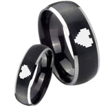 His Her Matte Dome Zelda Heart Two Tone Tungsten Carbide Wedding Rings Set