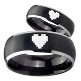 His Her Matte Dome Zelda Heart Two Tone Tungsten Carbide Wedding Rings Set