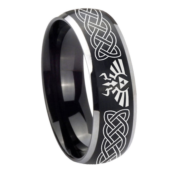 8mm Celtic Zelda Dome Brushed Black 2 Tone Tungsten Carbide Personalized Ring