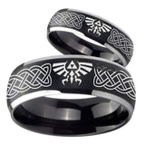 His Hers Celtic Zelda Dome Brushed Black 2 Tone Tungsten Wedding Band Mens Set