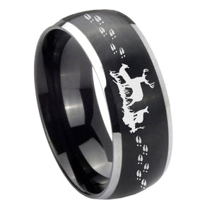 8mm Deer Hunting Dome Brushed Black 2 Tone Tungsten Custom Mens Ring