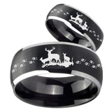 His Hers Deer Hunting Dome Brushed Black 2 Tone Tungsten Engraved Ring Set