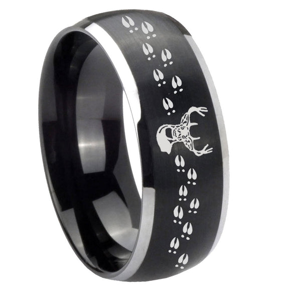 8mm Deer Antler Dome Brushed Black 2 Tone Tungsten Custom Mens Ring