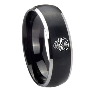 8mm Skull Marijuana Leaf  Dome Brushed Black 2 Tone Tungsten Promise Ring