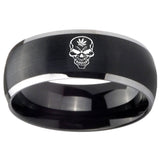 8mm Skull Marijuana Leaf  Dome Brushed Black 2 Tone Tungsten Promise Ring