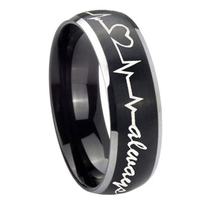 8mm Heart Beat forever Heart always Dome Brushed Black 2 Tone Tungsten Mens Ring