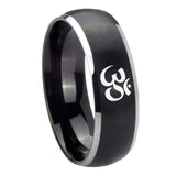 8mm Om Aum Yoga  Dome Brushed Black 2 Tone Tungsten Carbide Wedding Band Mens