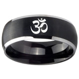 8mm Om Aum Yoga  Dome Brushed Black 2 Tone Tungsten Carbide Wedding Band Mens