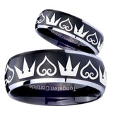 His Hers Hearts and Crowns Dome Brushed Black 2 Tone Tungsten Men Ring Set