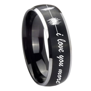 8mm Sound Wave, I love you more Dome Brushed Black 2 Tone Tungsten Bands Ring