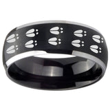 8mm Deer Tracks Dome Brushed Black 2 Tone Tungsten Carbide Custom Ring for Men