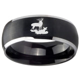 8mm Deer Hunting Dome Brushed Black 2 Tone Tungsten Carbide Engagement Ring