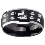 8mm Deer Hunting Tracks Dome Brushed Black 2 Tone Tungsten Engraved Ring