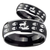 His Hers Deer Hunting Tracks Dome Brushed Black 2 Tone Tungsten Mens Ring Set