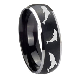 8mm Dolphins Dome Brushed Black 2 Tone Tungsten Carbide Mens Anniversary Ring