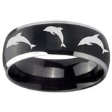 8mm Dolphins Dome Brushed Black 2 Tone Tungsten Carbide Mens Anniversary Ring