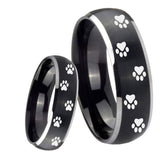 8mm Paw Print Dome Brushed Black 2 Tone Tungsten Carbide Men's Band Ring