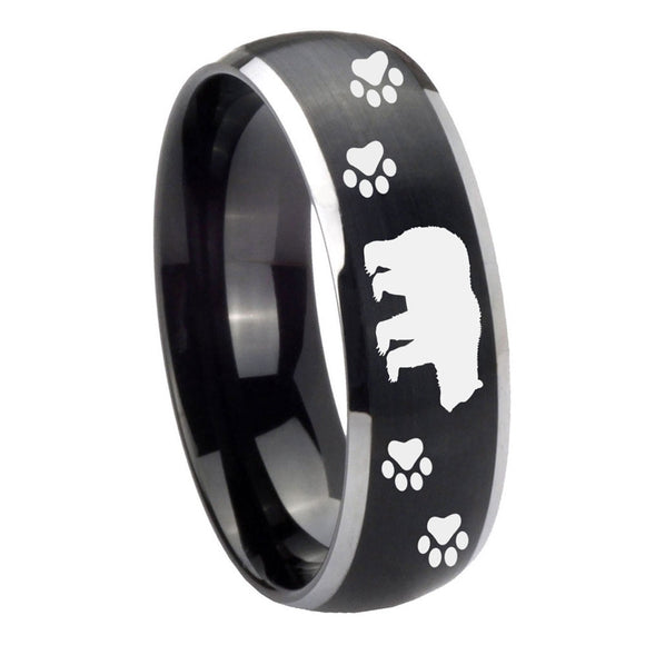 8mm Bear and Paw Dome Brushed Black 2 Tone Tungsten Carbide Mens Bands Ring