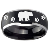 8mm Bear and Paw Dome Brushed Black 2 Tone Tungsten Carbide Mens Bands Ring