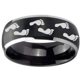 8mm Foot Print Dome Brushed Black 2 Tone Tungsten Carbide Men's Bands Ring