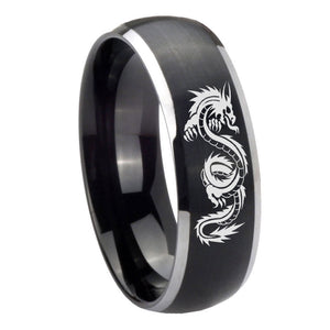 8mm Dragon Dome Brushed Black 2 Tone Tungsten Carbide Men's Engagement Ring