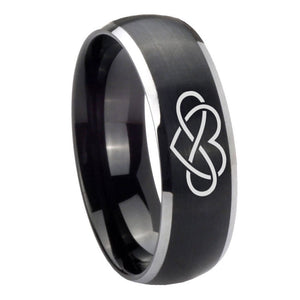8mm Infinity Love Dome Brushed Black 2 Tone Tungsten Carbide Mens Promise Ring