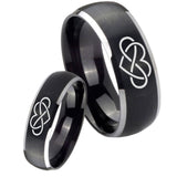 His Hers Infinity Love Dome Brushed Black 2 Tone Tungsten Wedding Band Ring Set