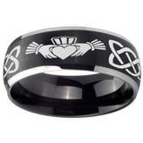 8mm Irish Claddagh Dome Brushed Black 2 Tone Tungsten Carbide Wedding Band Ring