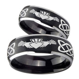 His Hers Irish Claddagh Dome Brushed Black 2 Tone Tungsten Men's Ring Set