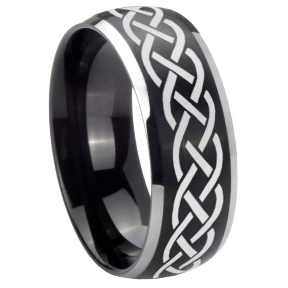 8mm Celtic Knot Dome Brushed Black 2 Tone Tungsten Custom Mens Ring