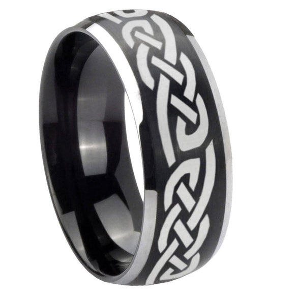 8mm Celtic Knot Infinity Love Dome Brushed Black 2 Tone Tungsten Custom Mens Ring