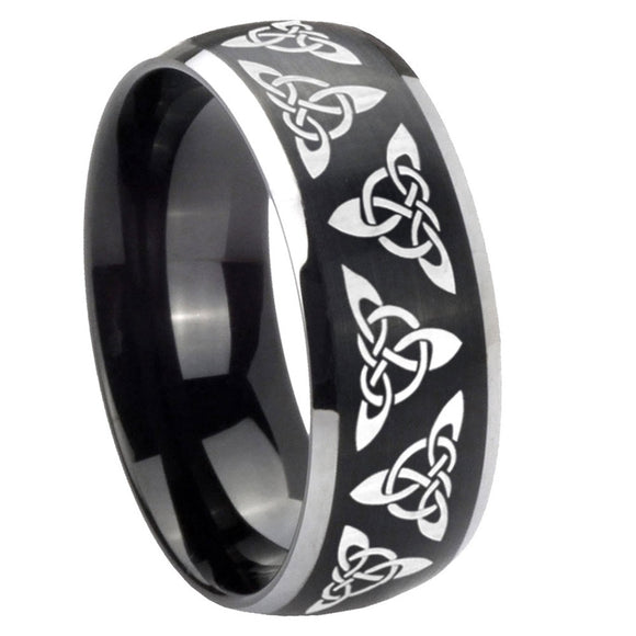 8mm Celtic Knot Dome Brushed Black 2 Tone Tungsten Custom Mens Ring