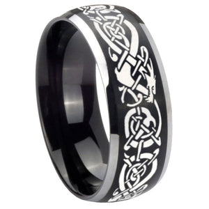 8mm Celtic Knot Dragon Dome Brushed Black 2 Tone Tungsten Men's Band Ring